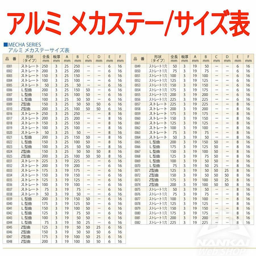 NANKAI アルミメカステー Z型曲 全長150×幅25mm (Φ6mm×16mm) 0009 南海