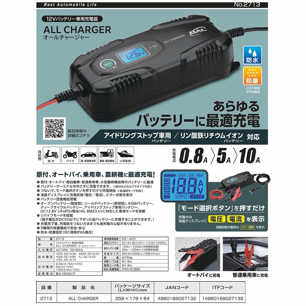 BAL 12Vバッテリー充電器 No.1734 バッテリー充電器 1台 大橋産業(BAL) 【通販モノタロウ】